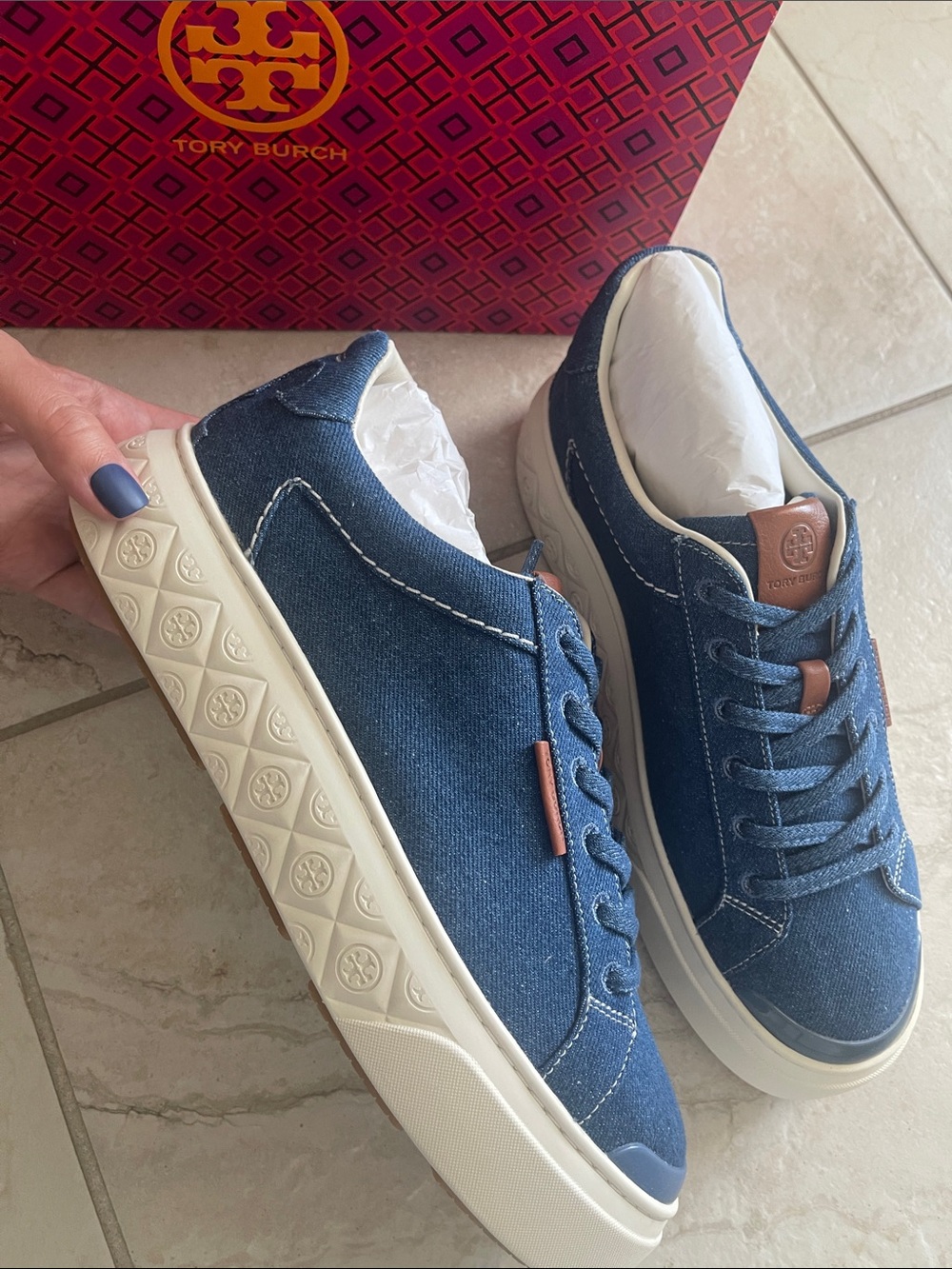 $448 New Authentic Tory Burch Ladybug Jeans Sneakers Keds size 10 shoes denim